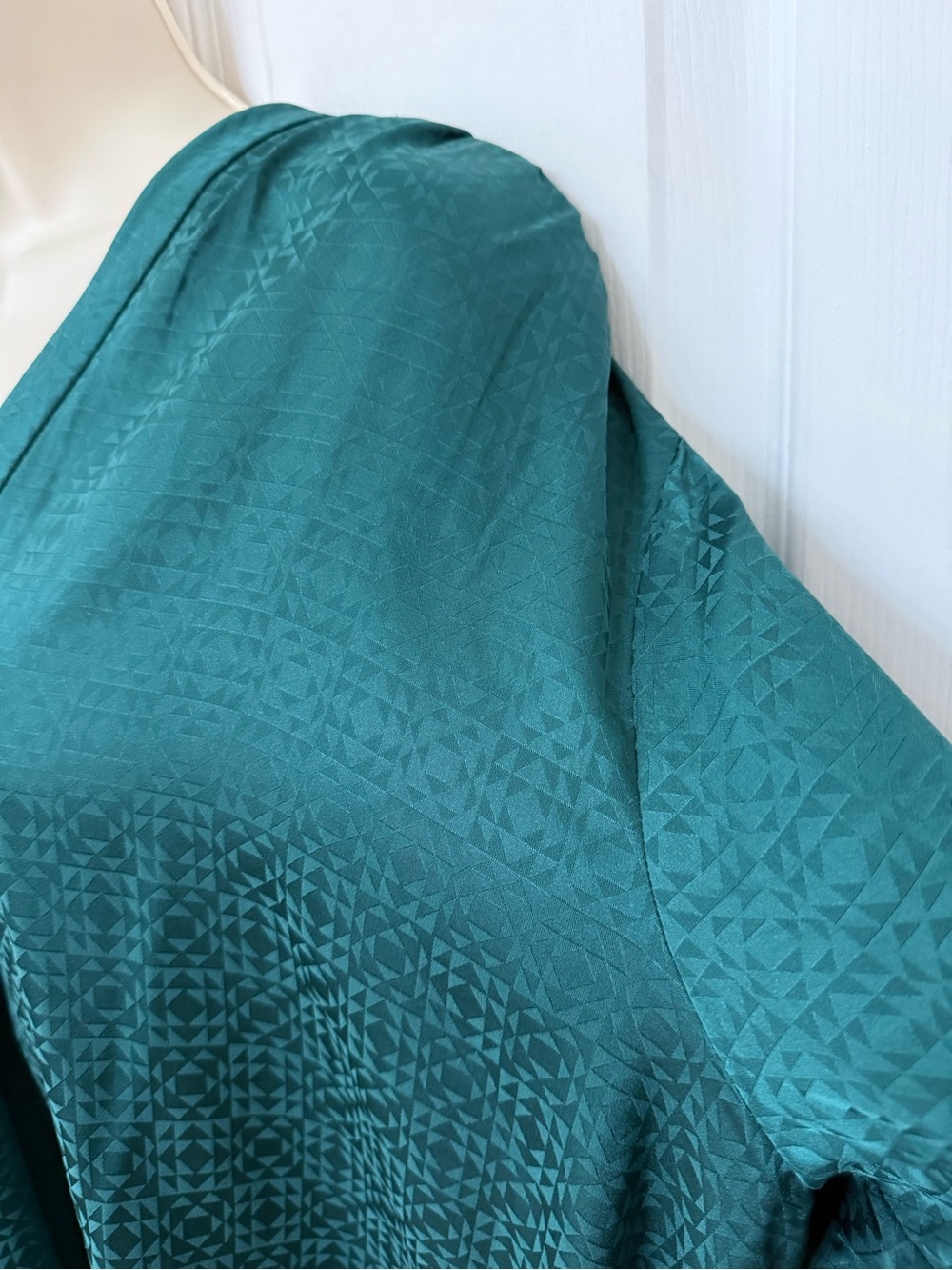 Vince Camuto 2X Emerald Green Jacquard High Low Blouse Balloon Sleeve - Picture 7 of 14